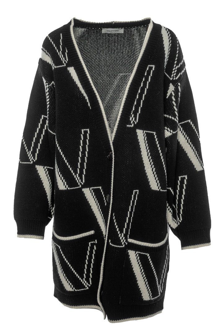 Valentino Size M Wool & Cashmere Blend V Print Cardigan