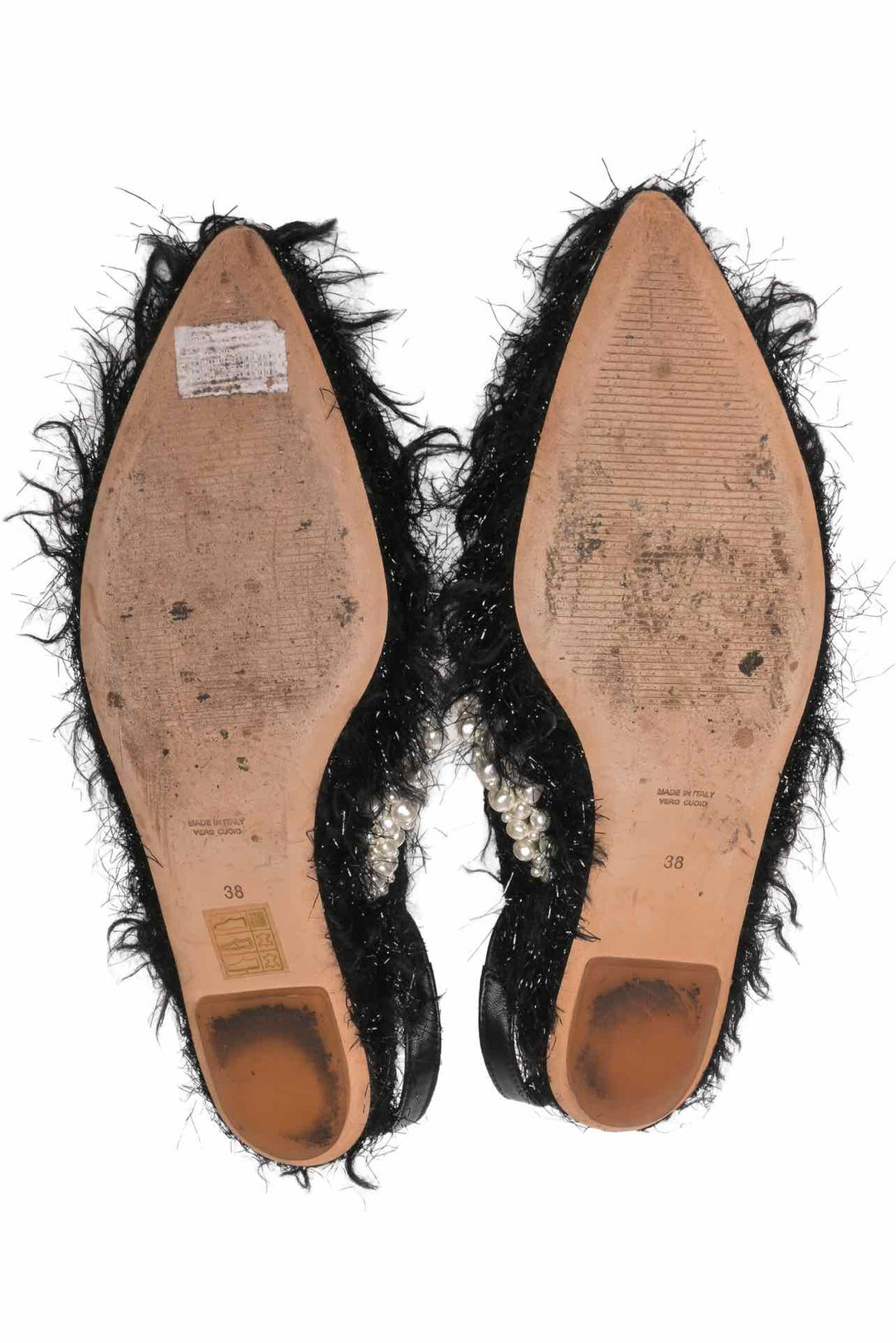 Simone Rocha Size 38 Embellished Fuzzy Pointed Toe Slingback Flats