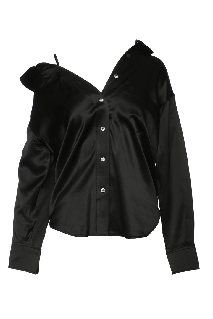 T Alexander Wang Size XS Silk Charmeuse Off-The-Shoulder Shirt