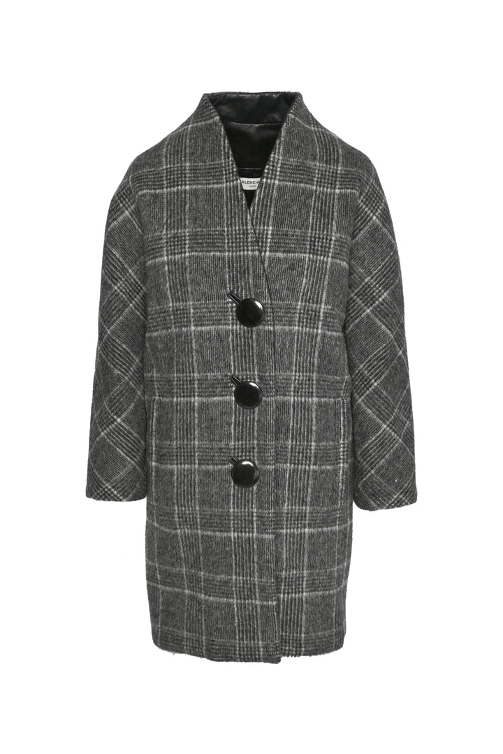 Balenciaga Size XS 2015 Checked Brushed Wool-Blend Coat
