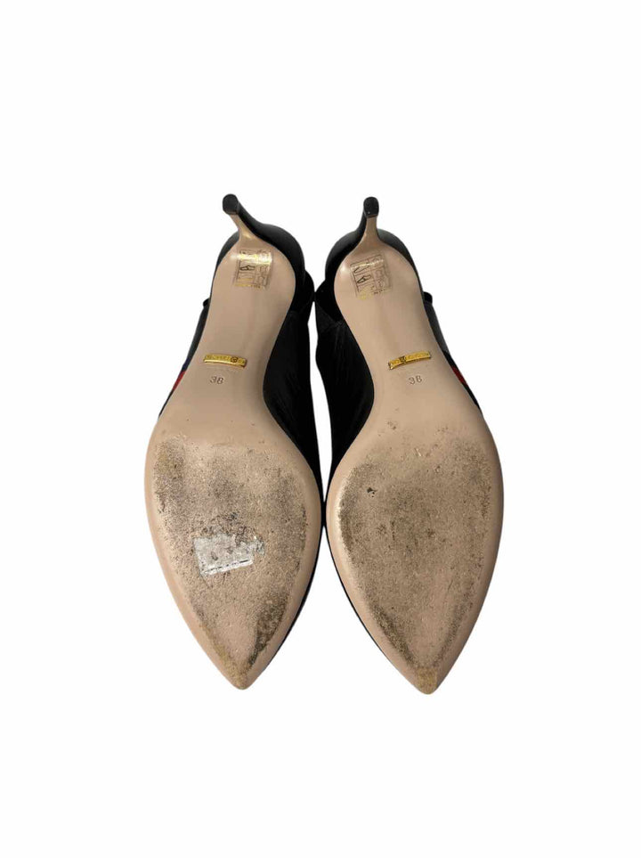 Gucci Size 38 Sylvie Web Embroidered Bee Leather Slingback Pumps