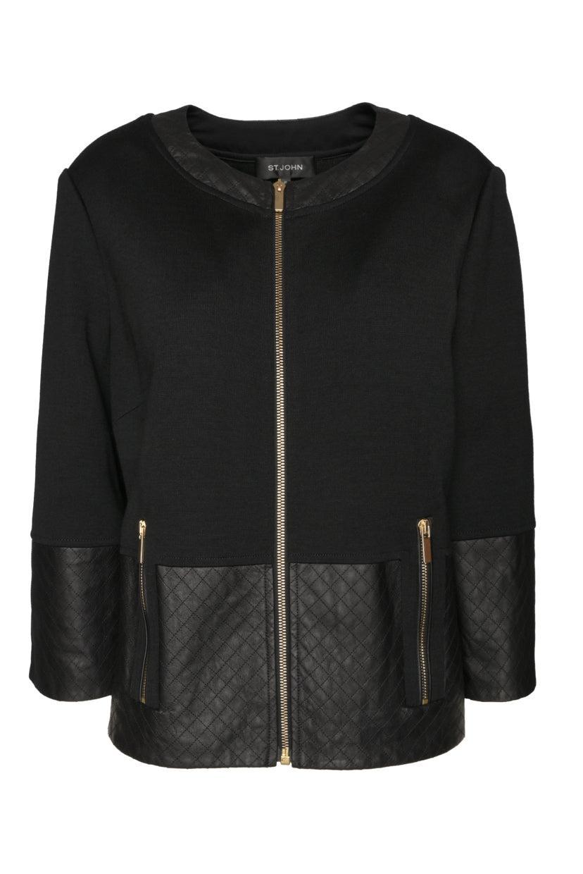 St. John Size 12 Leather Trimmed Half Sleeve Jacket