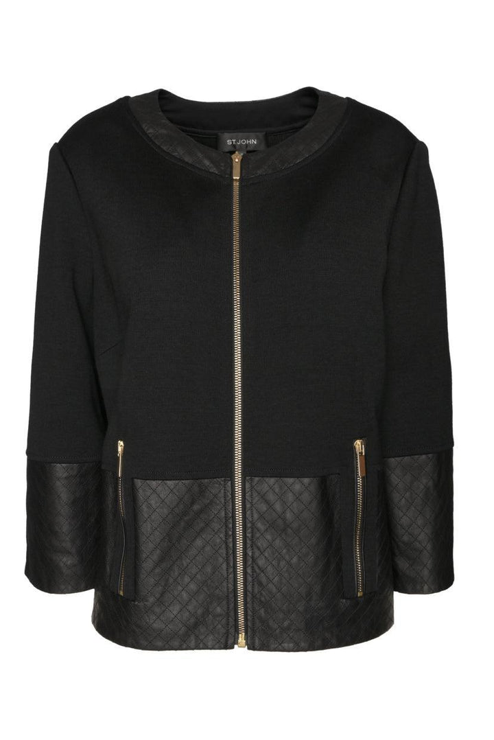 St. John Size 12 Leather Trimmed Half Sleeve Jacket