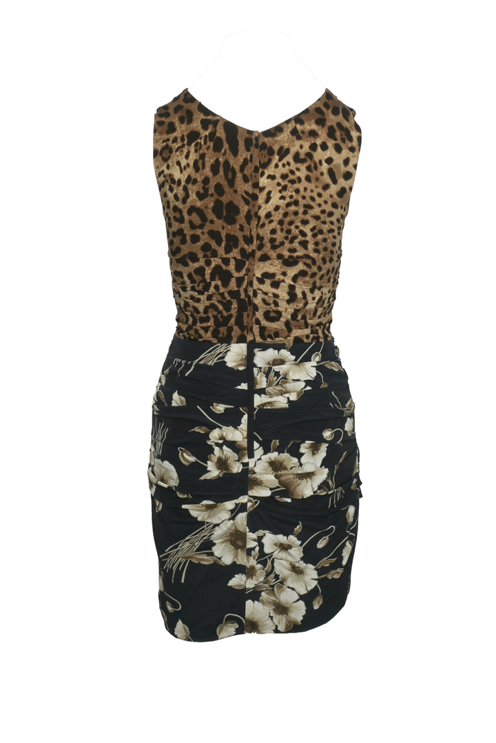 Dolce & Gabbana Size 40 Ruched Silk Leopard Print Dress