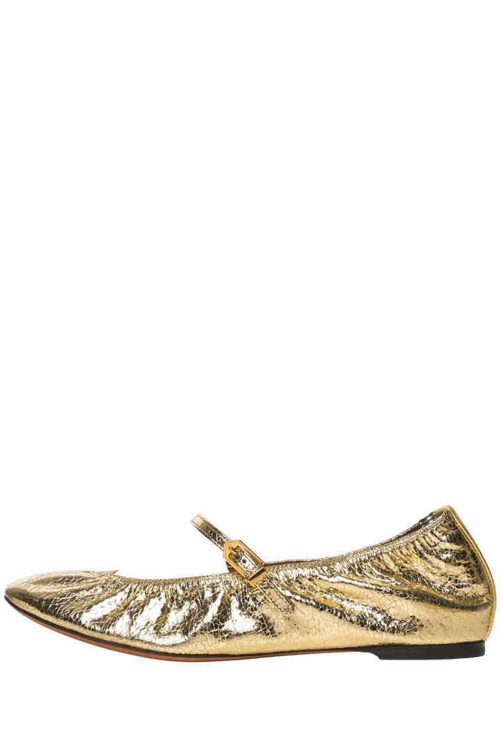 Lanvin Size 38 Gold Mary Jane Ballerina Flats