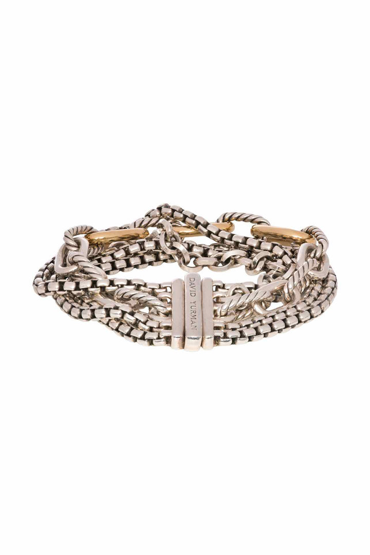 David Yurman Silver with 18K Gold Multi Row Chain Bracelet