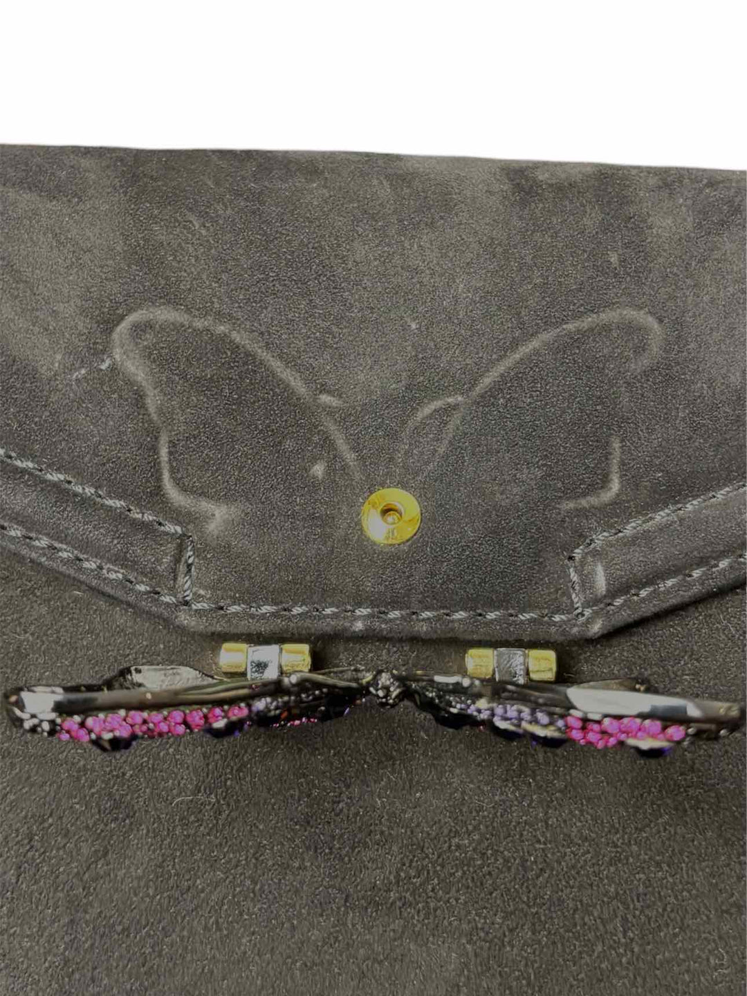 Valentino Suede Crystal Butterfly Clasp Clutch
