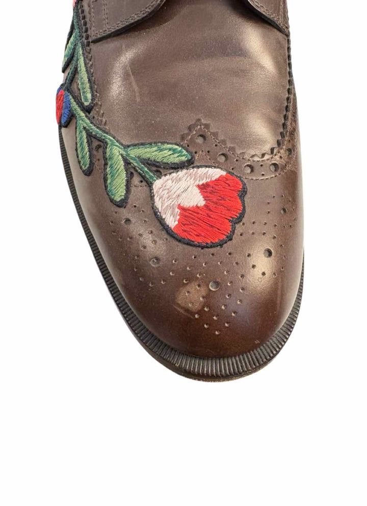 Gucci Floral Embroidered Web Brogue Size 10 Men's Shoes
