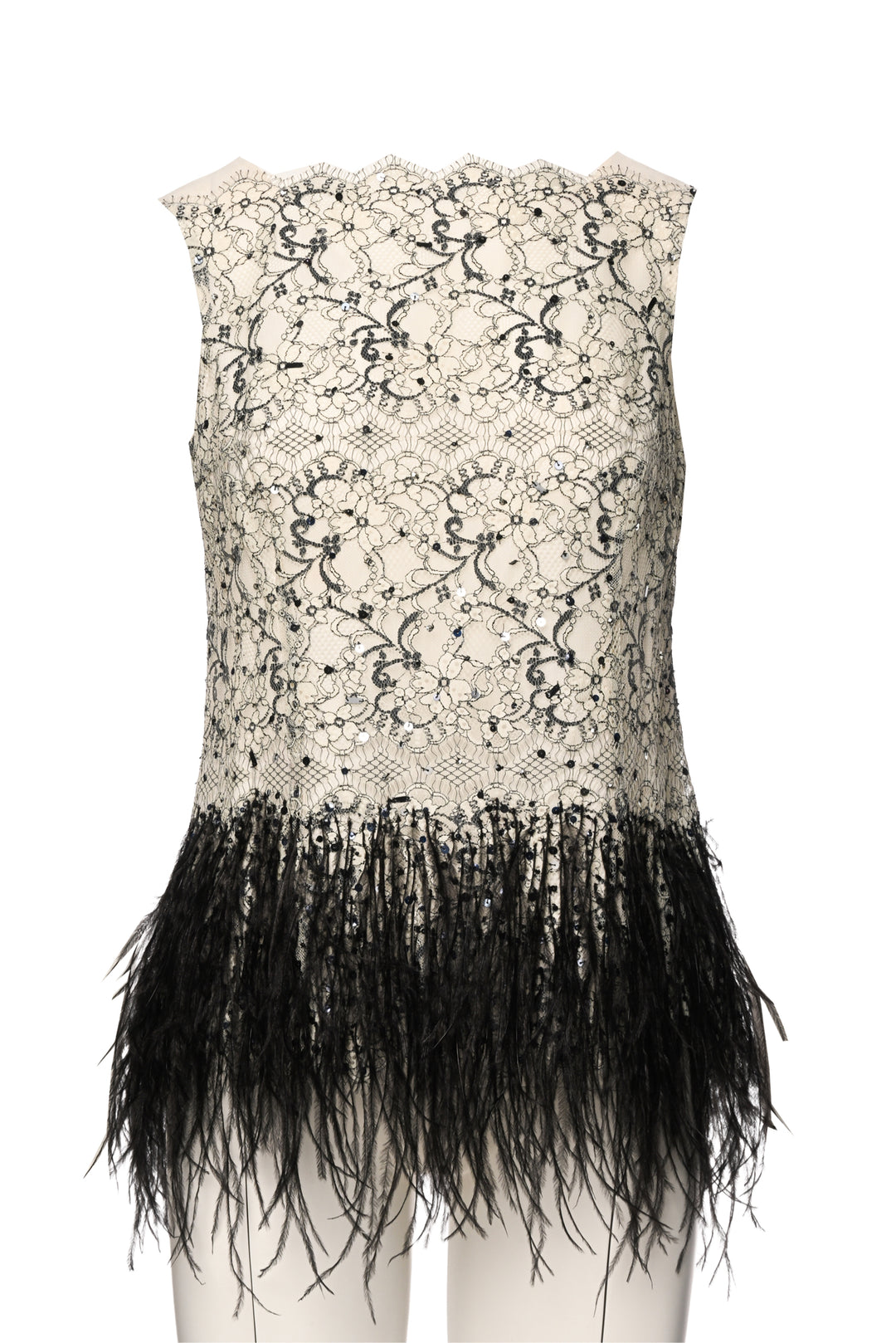Carolina Herrera Size 4 Lace, Sequin & Feather Top