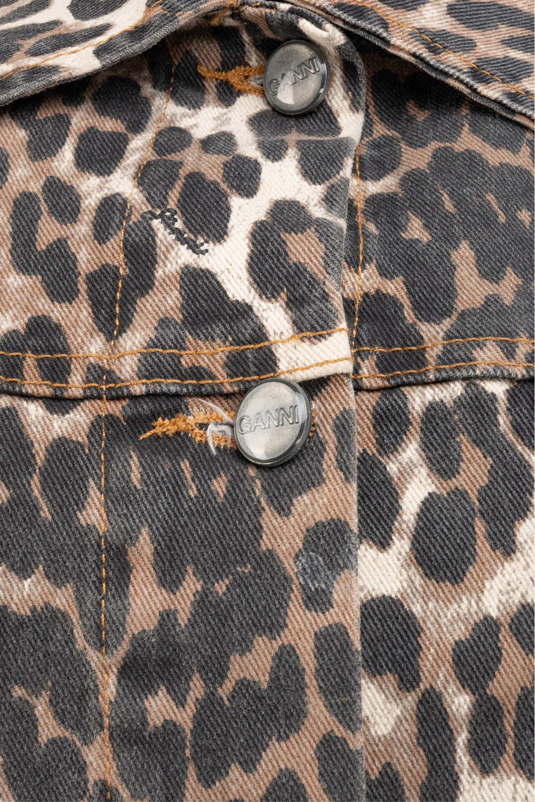 Ganni Size 36 Leopard Print Denim Jacket