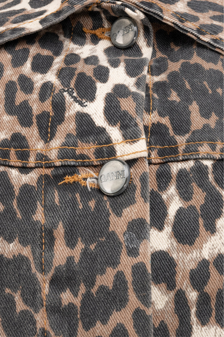 Ganni Size 36 Leopard Print Denim Jacket