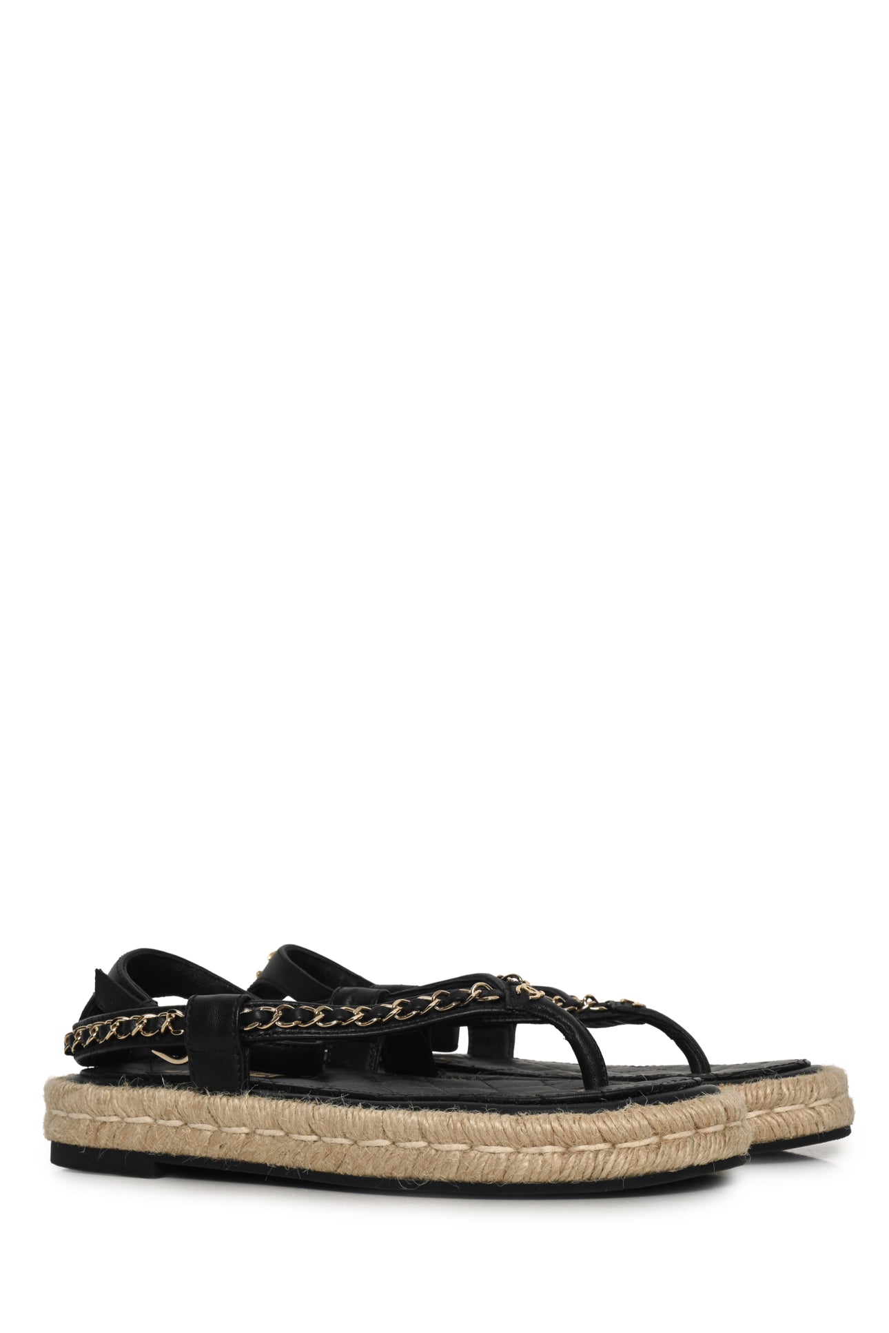 CHANEL バレリーナ 36 Chanel Size 36 Lambskin Chain CC Thong Espadrille Sandals - Luxury
