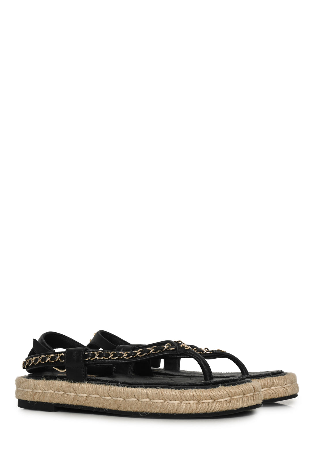 Chanel Size 36 Lambskin Chain CC Thong Espadrille Sandals