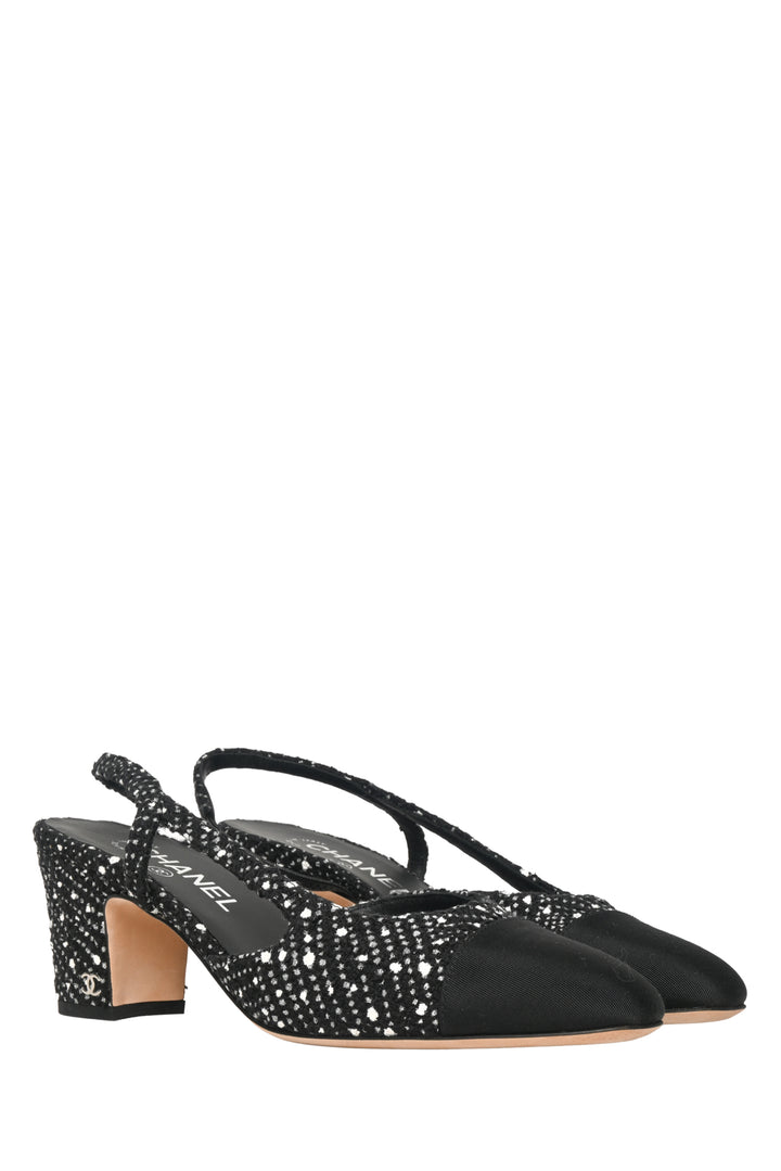 Chanel Size 38 Cap Toe Slingback Pumps