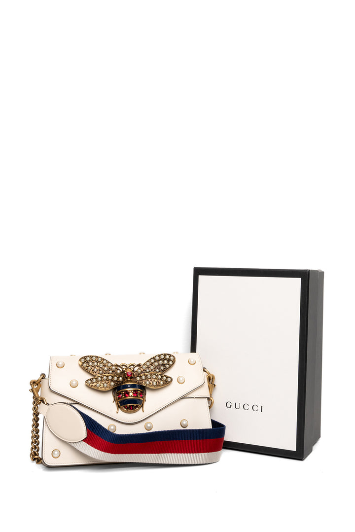 Gucci Faux Pearl Studded Mini Broadway Bee Shoulder Bag