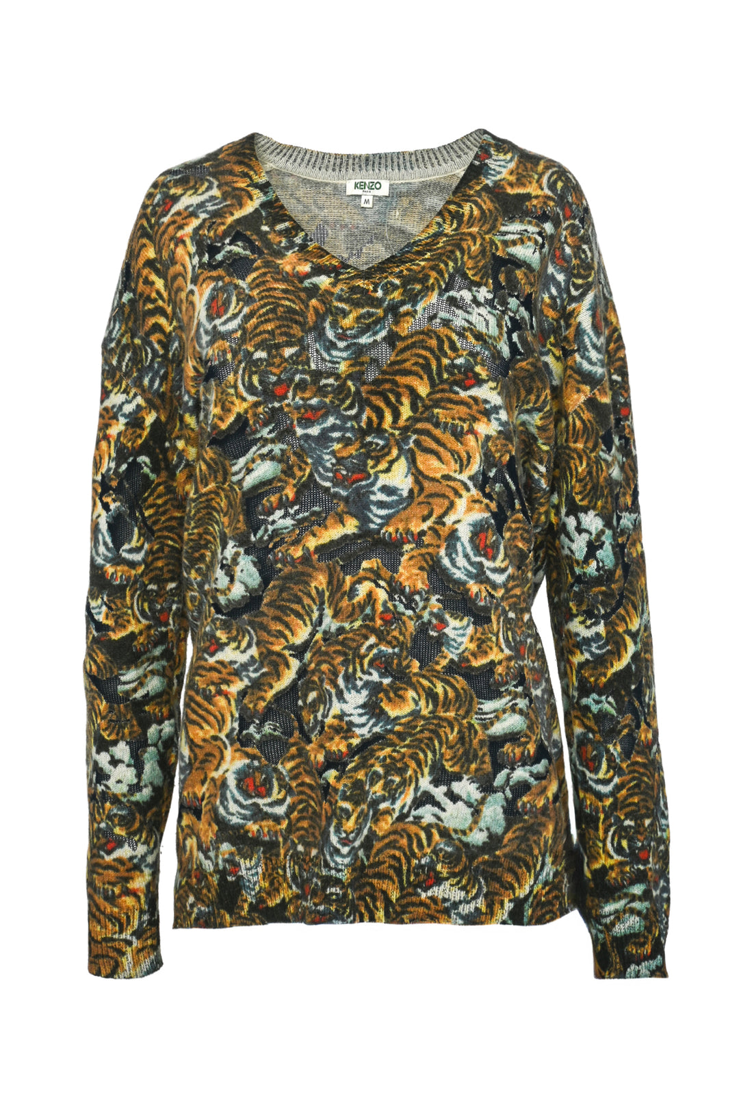 Kenzo Size M Flying Tiger V-Neck Pullover Sweater
