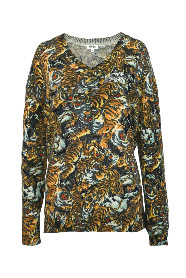 Kenzo Size M Flying Tiger V-Neck Pullover Sweater