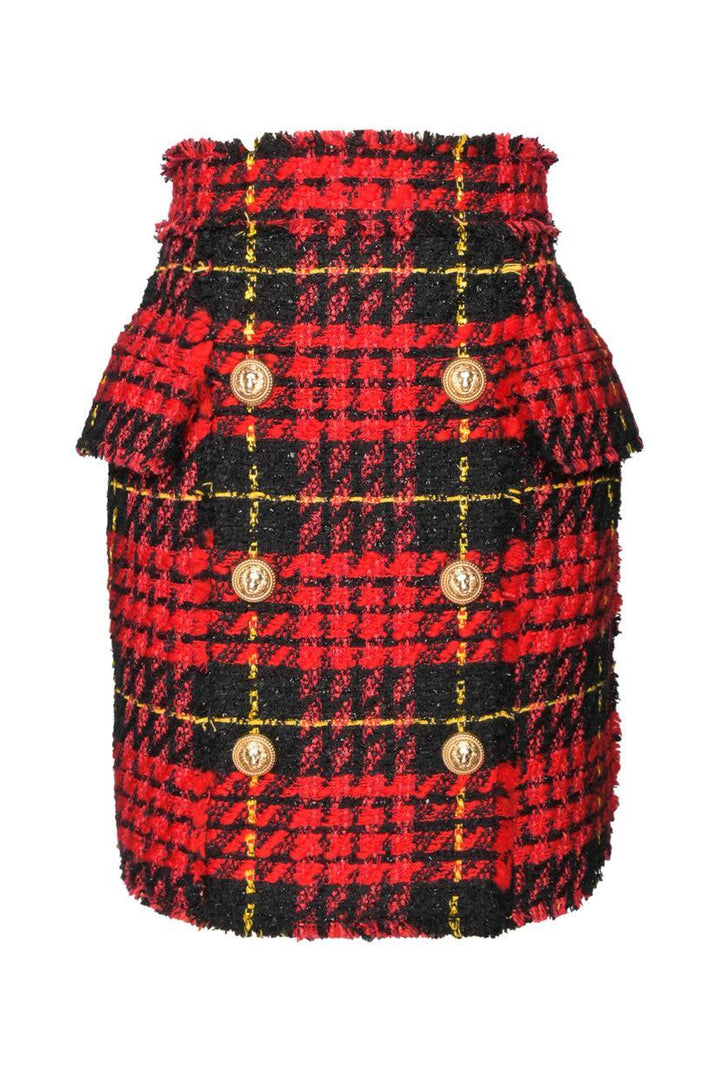 Balmain Size 40 6 Button Tweed Mini Skirt