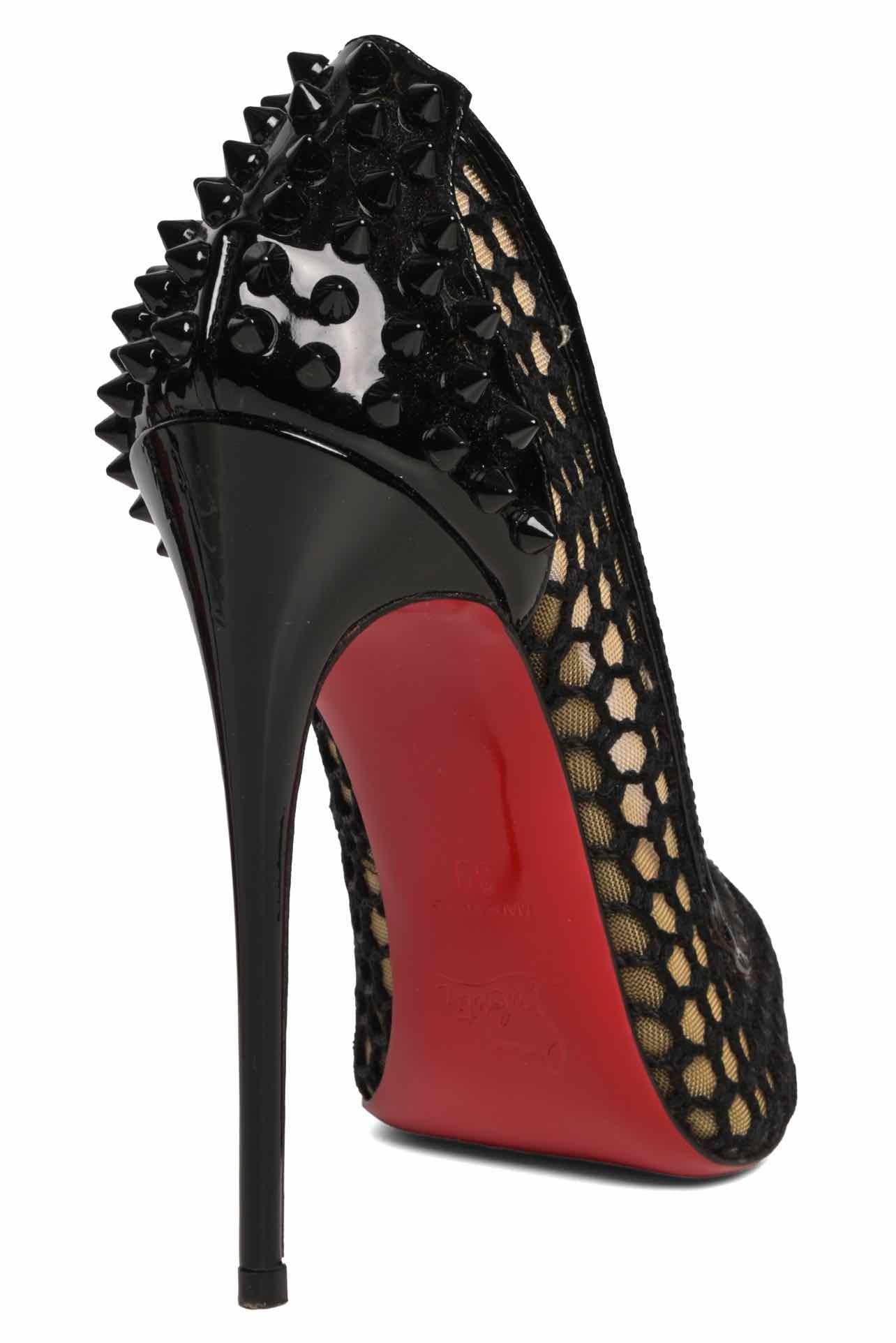 Christian Louboutin Size 39 Spiked Patent Leather & Fishnet Mesh