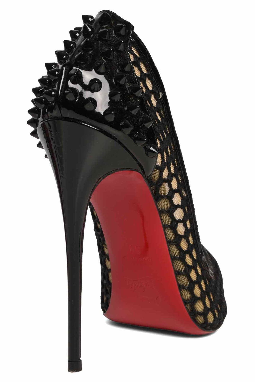 Christian Louboutin Size 39 Spiked Patent Leather & Fishnet Mesh Guni 120 Pumps