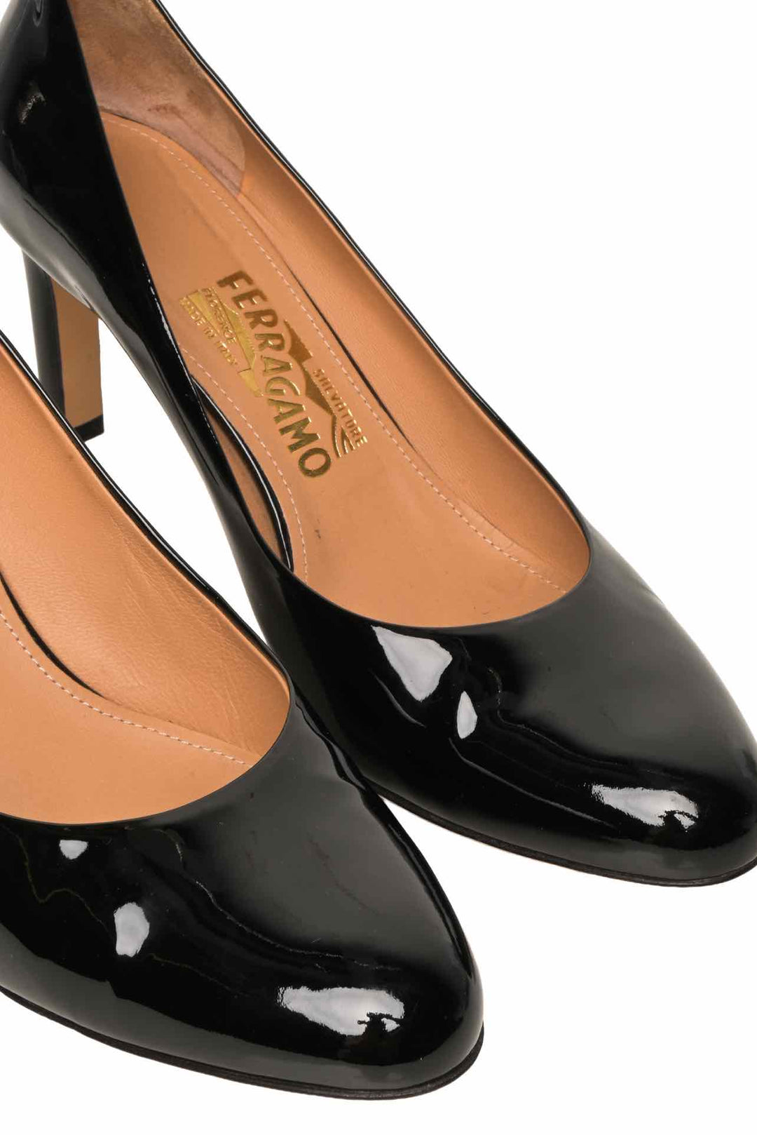 Salvatore Ferragamo Size 9 Almond-Toe Patent Leather Pumps
