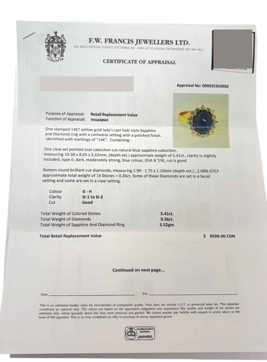 Size 5.5 Sapphire and Daiamond Ring