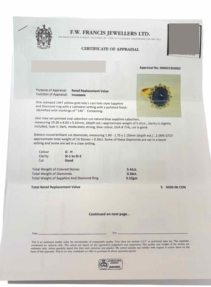 Size 5.5 Sapphire and Daiamond Ring