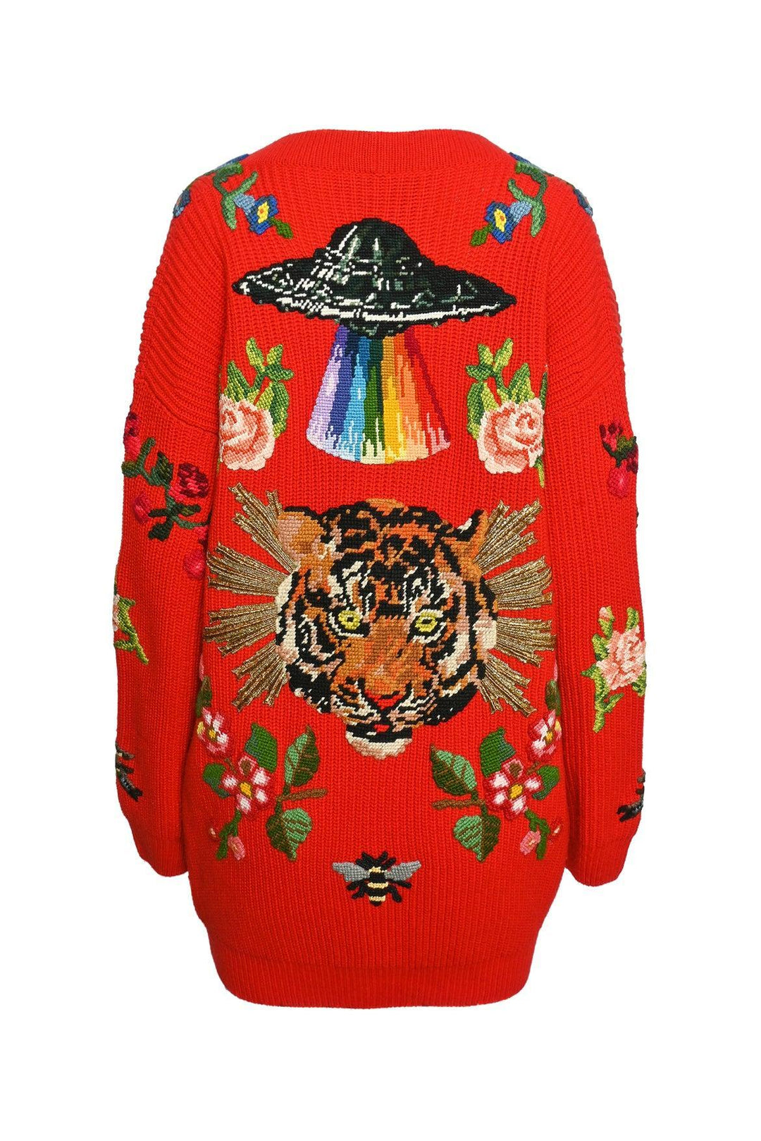 Gucci Size M 2017 Oversized Embroidered Rabbit Knit Wool Cardigan