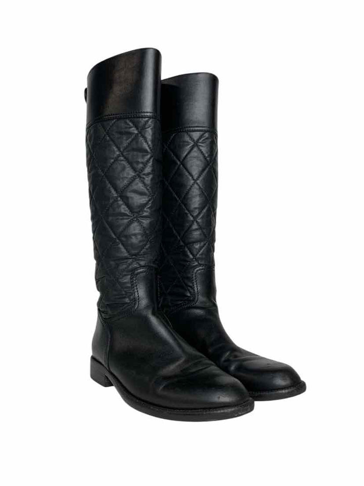 Chanel Size 37.5 Quilted Nylon & Leather Boots