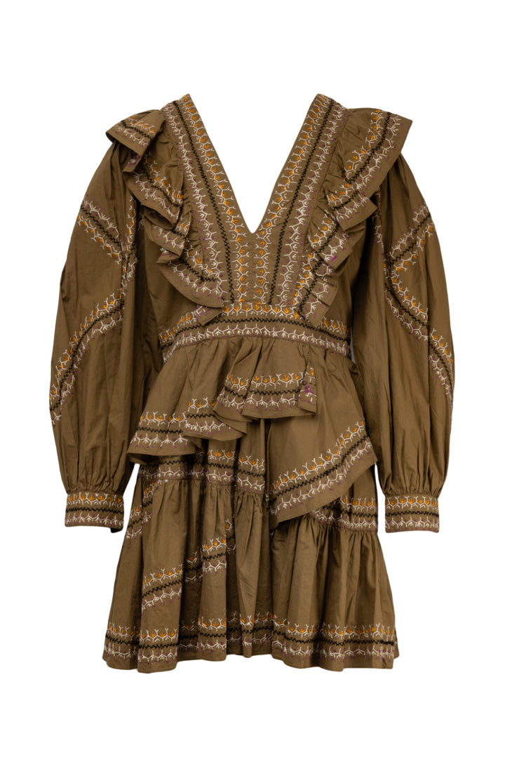 Ulla Johnson Size 12 Anais Ruffled Embroidered Mini Dress