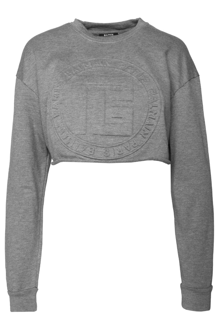 Balmain Size XS Embossed Logo Cropped Sweatshirt