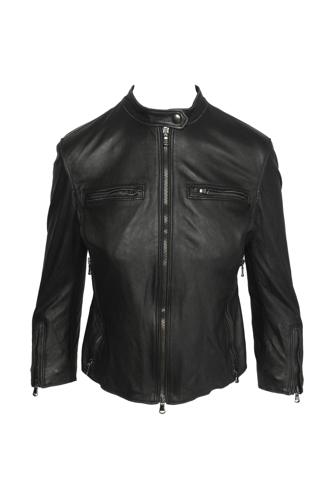 R13 Size M Cafe Racer Cropped Distressed Leather Jacket