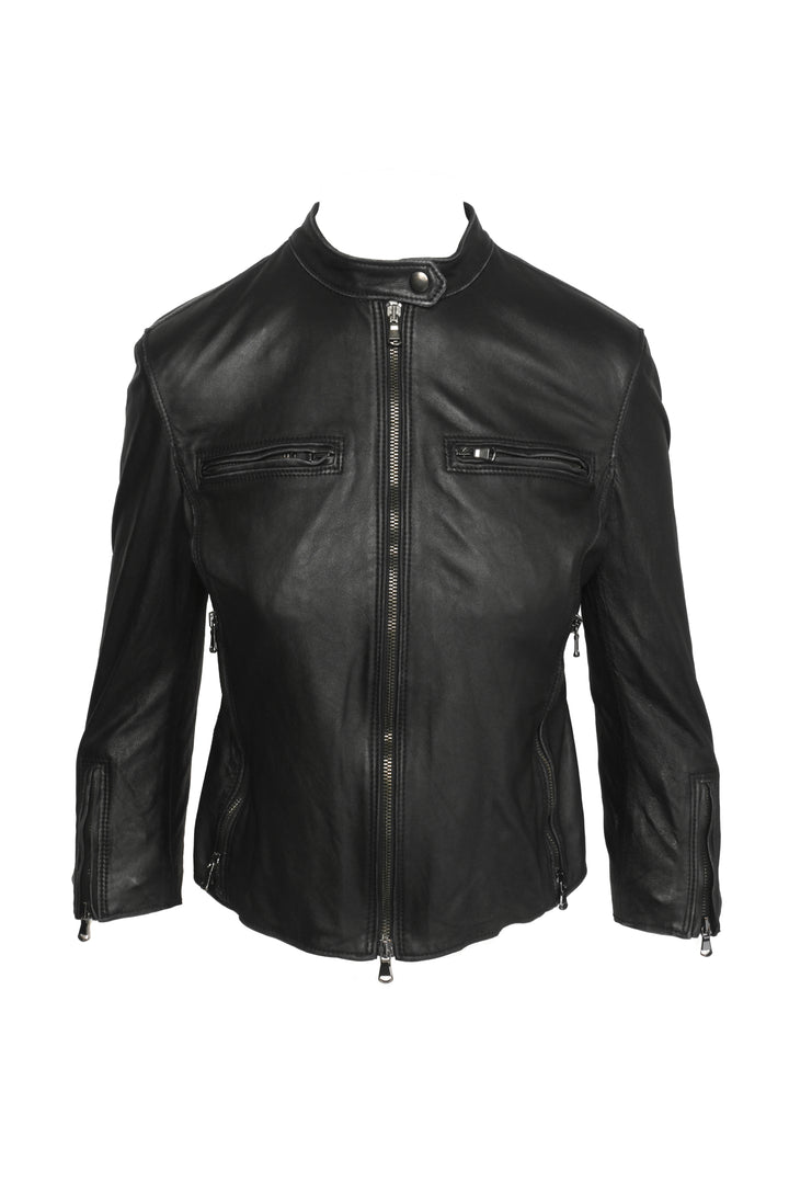 R13 Size M Cafe Racer Cropped Distressed Leather Jacket