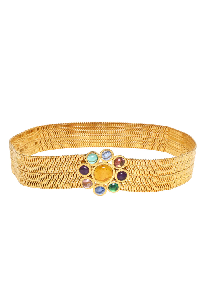 Chanel 1996 Gripoix Rhinestone Byzantine Flower Metal Belt