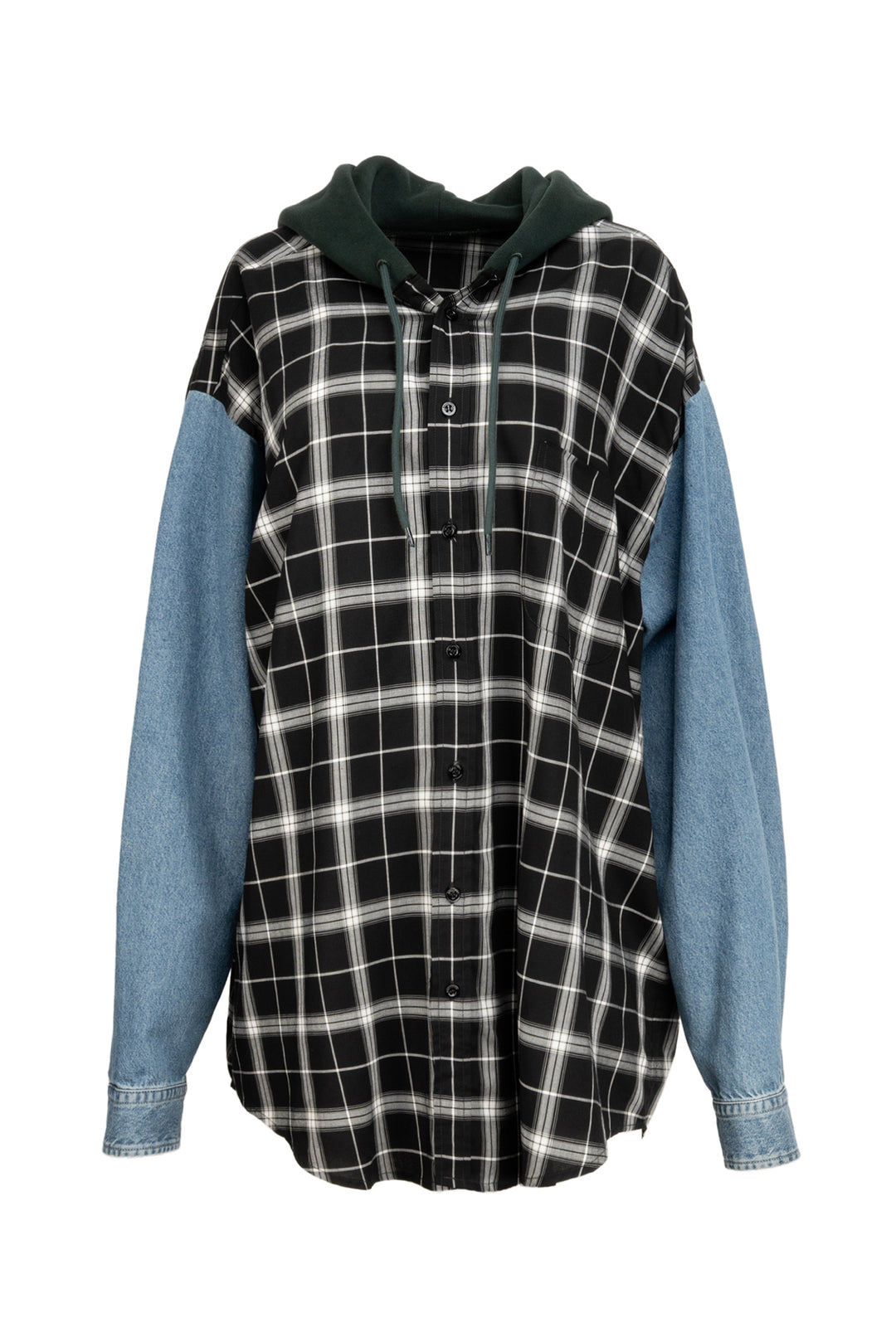 Balenciaga Size 39 Men's 2018 2pc Twinset Denim & Check Hooded Layered Jacket