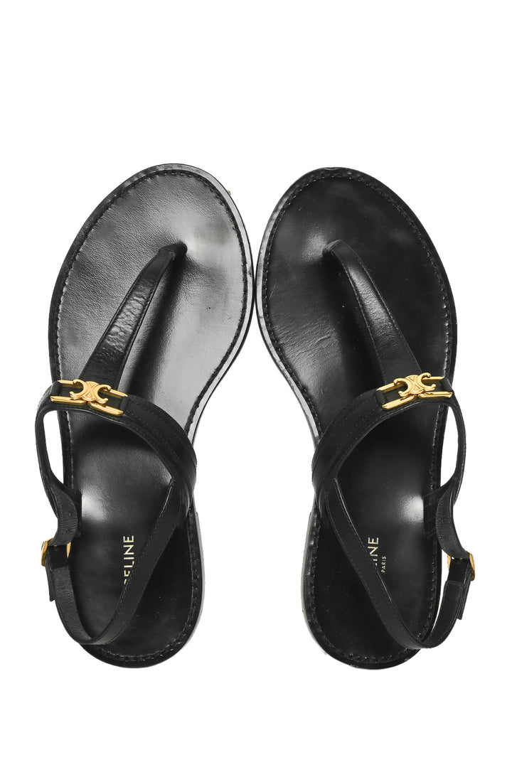 Celine Size 38 Leather Triomphe Thong Sandals