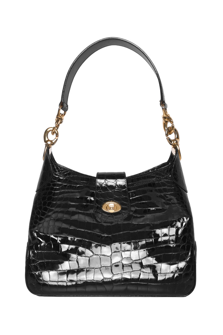 Celine Vintage Triomphe Croc Embossed Hobo