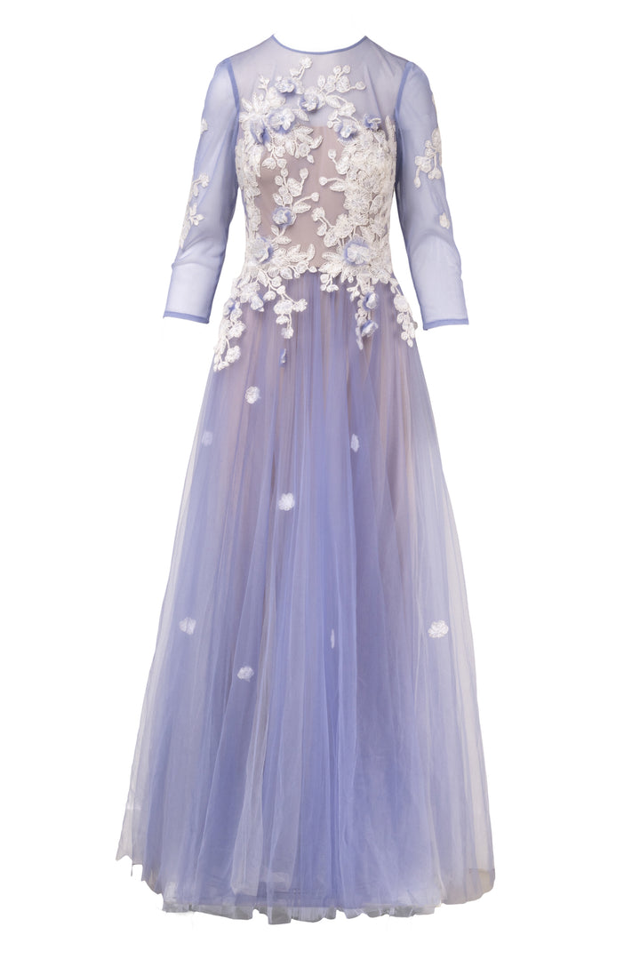 Tadashi Size 6 Cherry Blossom Embroidered Tulle Dress
