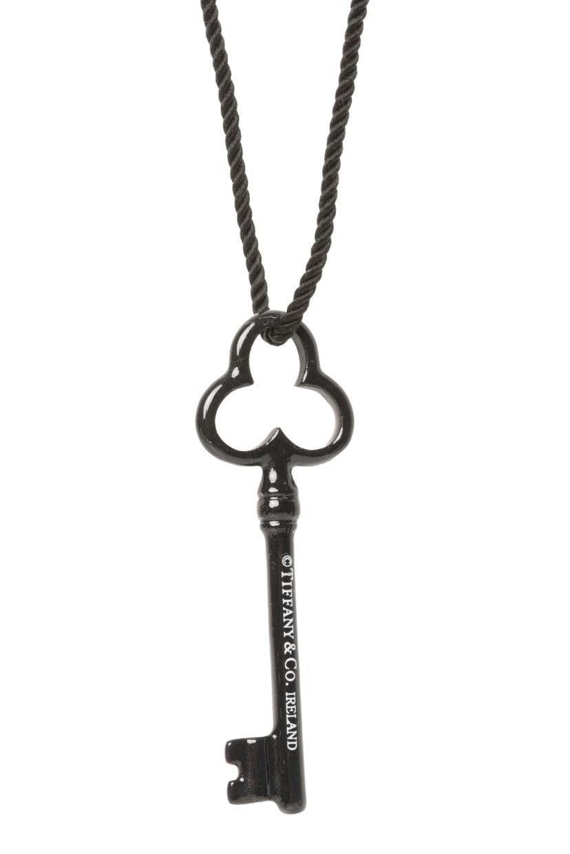 Tiffany & Co Ireland Black Bone China Trefoil Key Pendant Necklace