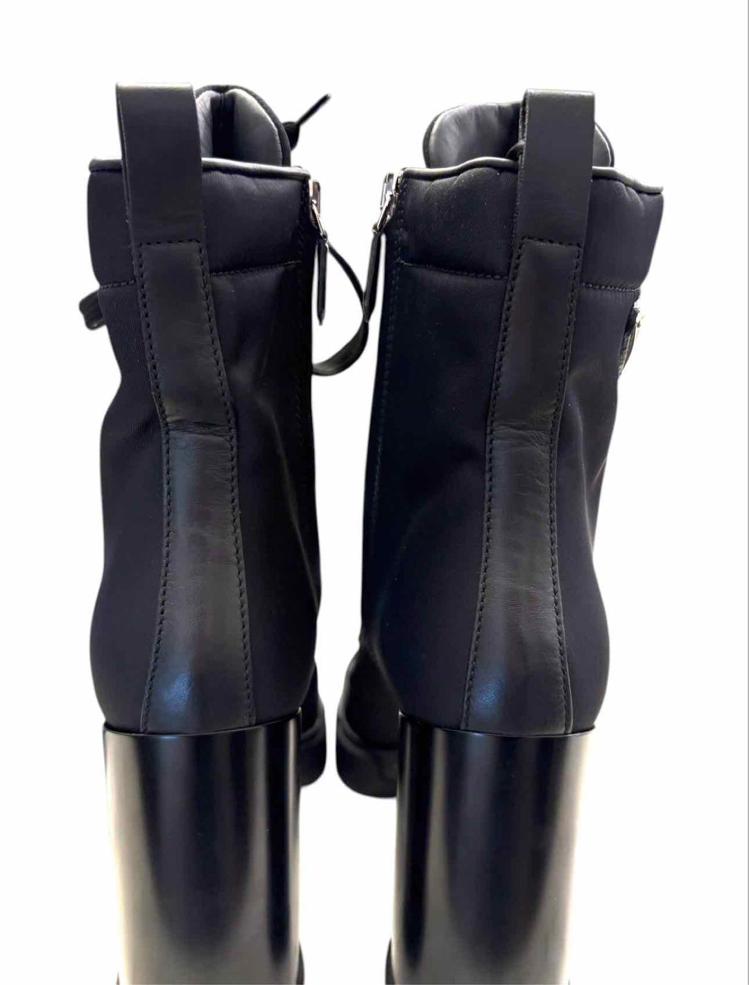 Prada Size 38.5 Re-Nylon & Leather Logo Ankle Boots