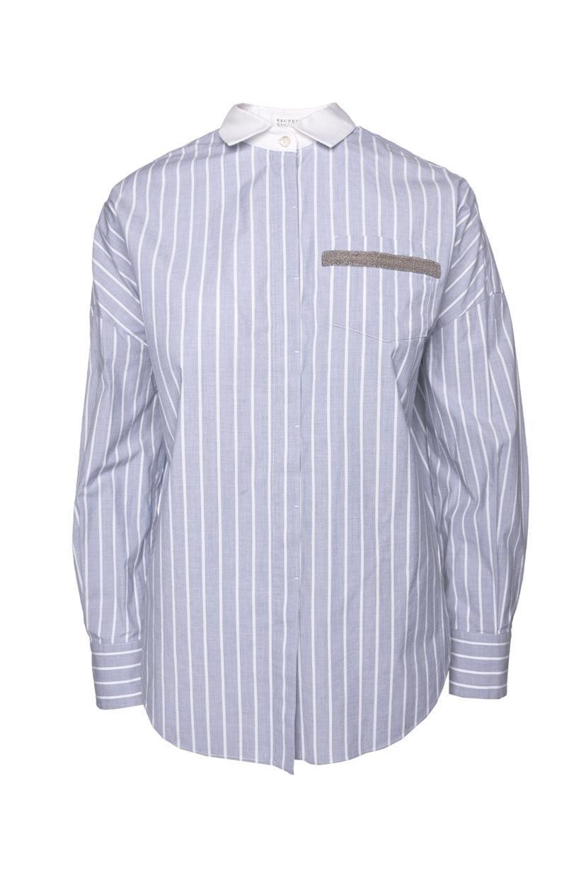 Brunello Cucinelli Size M Striped Blouse w/ Monili Pocket