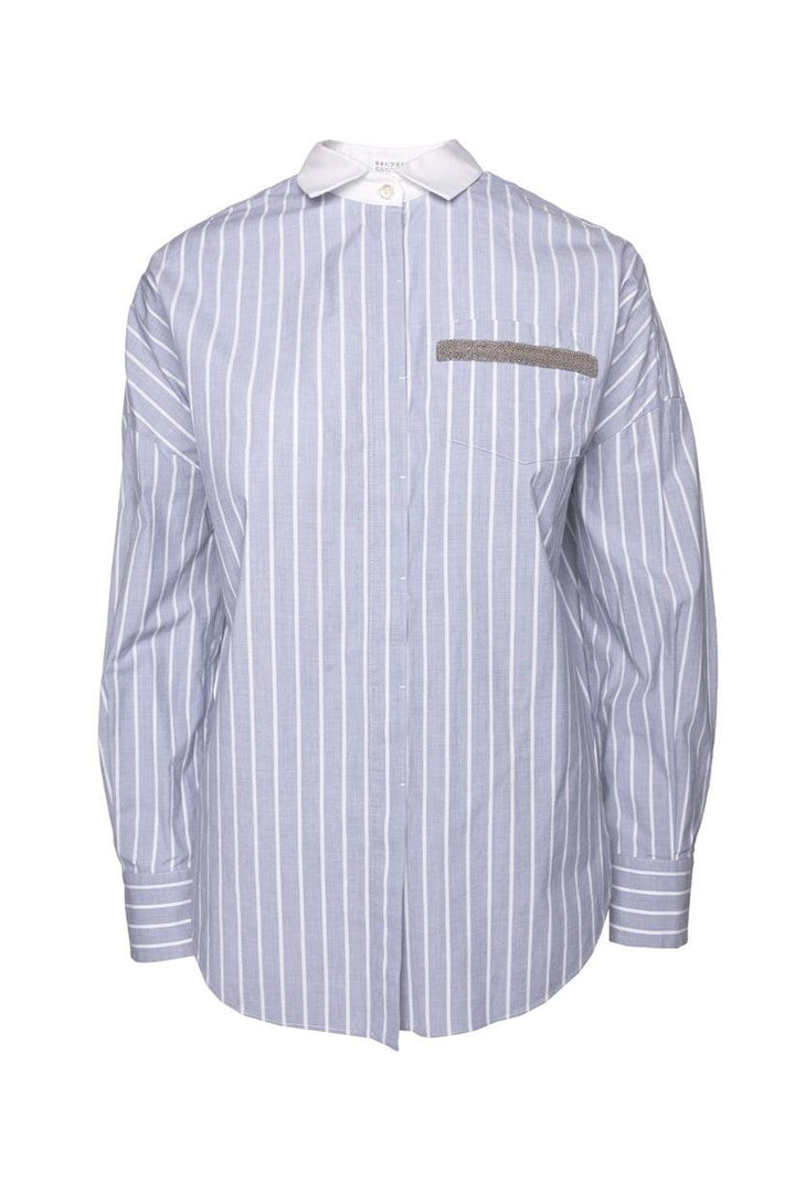 Brunello Cucinelli Size M Striped Blouse w/ Monili Pocket