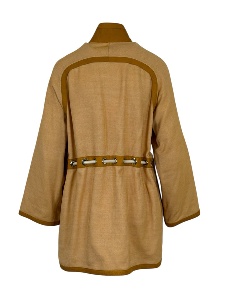 Hermes Size 34 Cashmere & Leather Trimmed Mid Coat