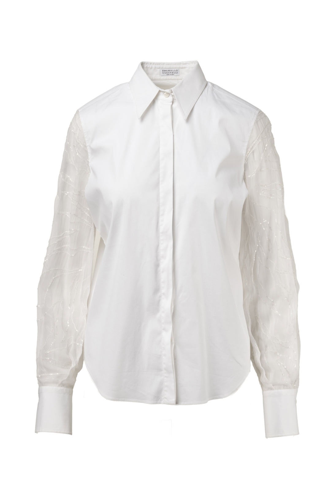 Brunello Cucinelli Size M Sequin Embellished Silk & Cotton Poplin Blouse