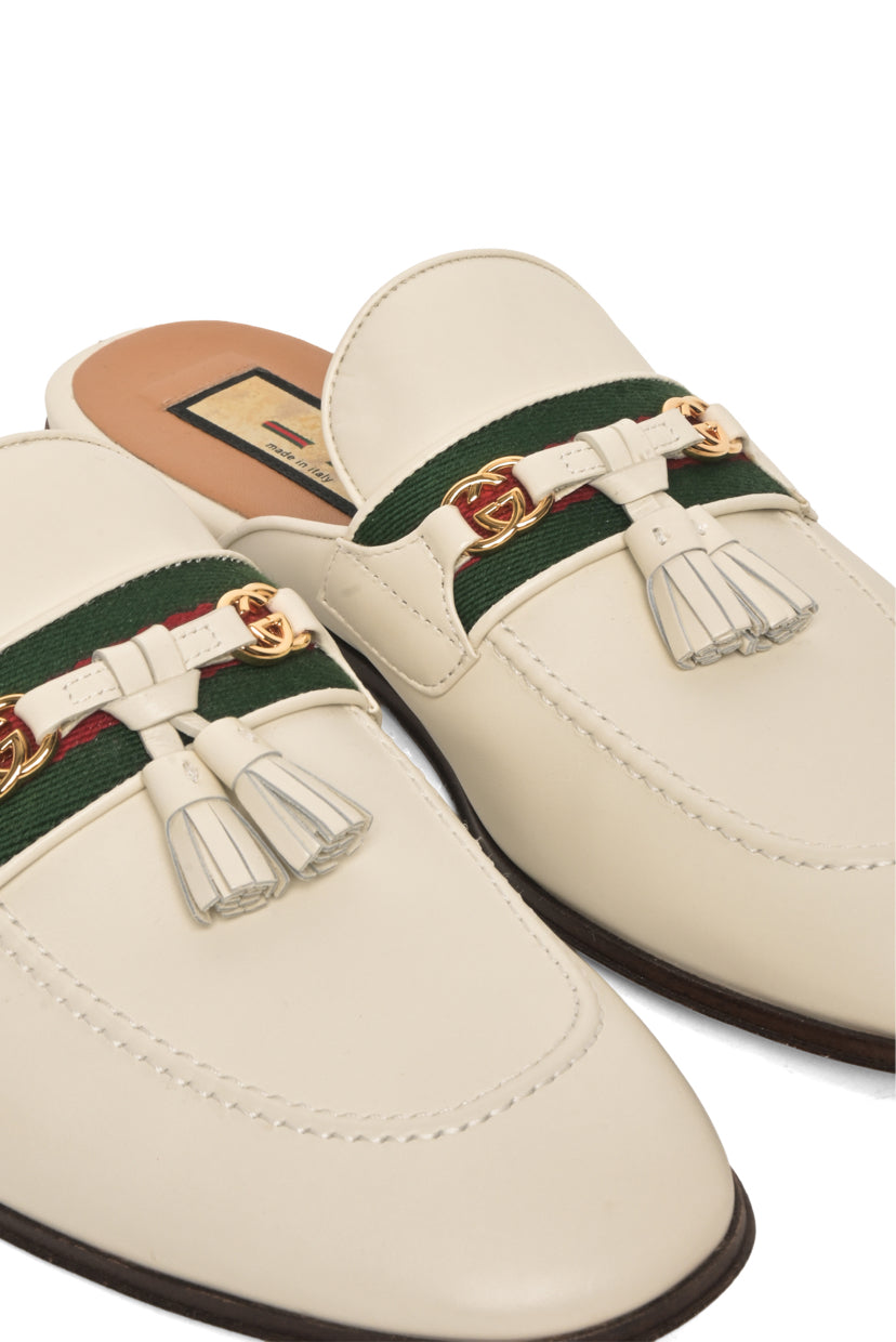 Gucci Size 38 Paride GG Web Tassel Mules