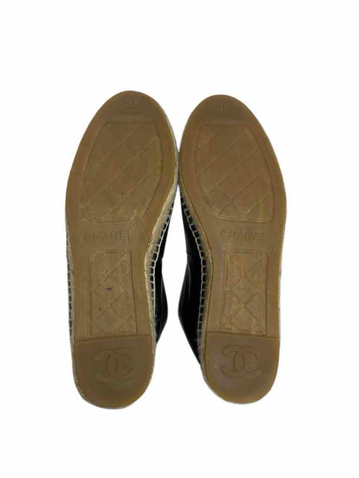 Chanel Size 36 CC Logo Leather Espadrille Flats