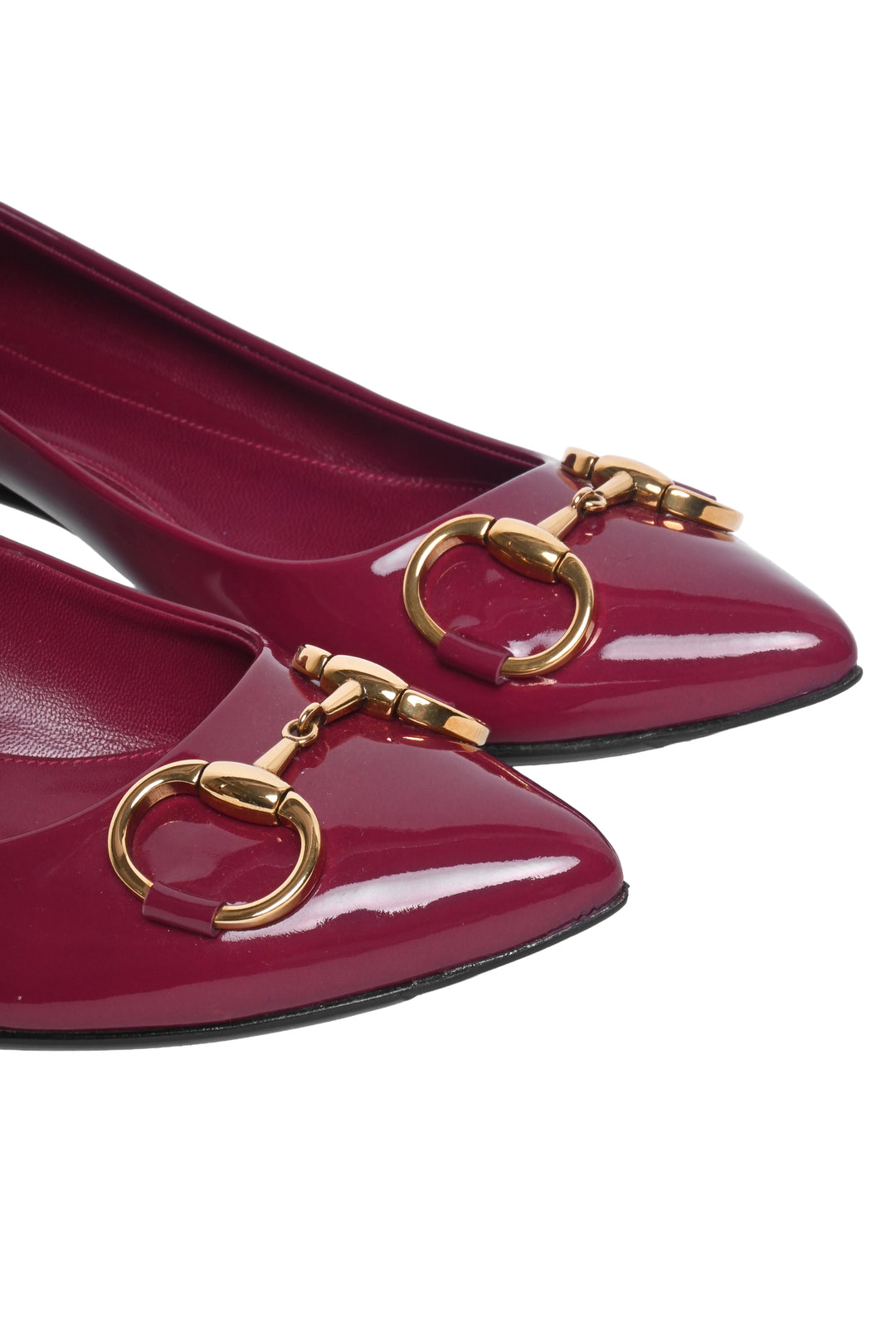 Gucci Size 37 Patent Horsebit Kitten Pumps