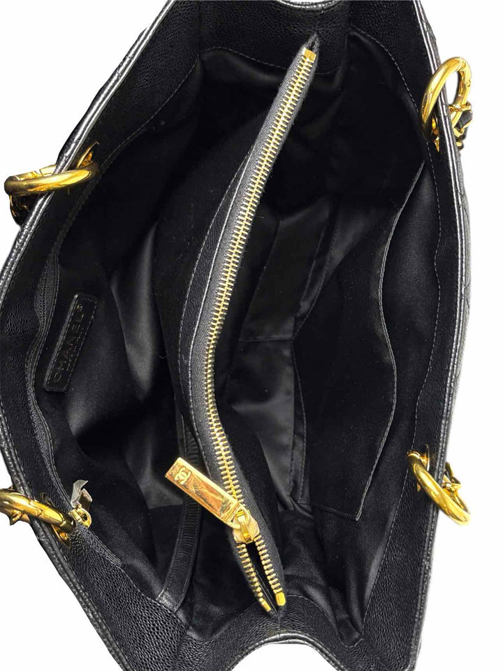 Chanel Black Caviar Quilted Leather Grand Shopping Tote Purse