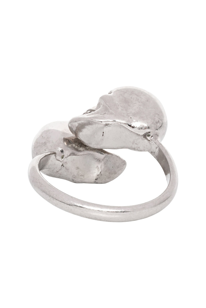 Alexander Mcqueen Size 6 Silver Plated Crystal Twin Skull Ring