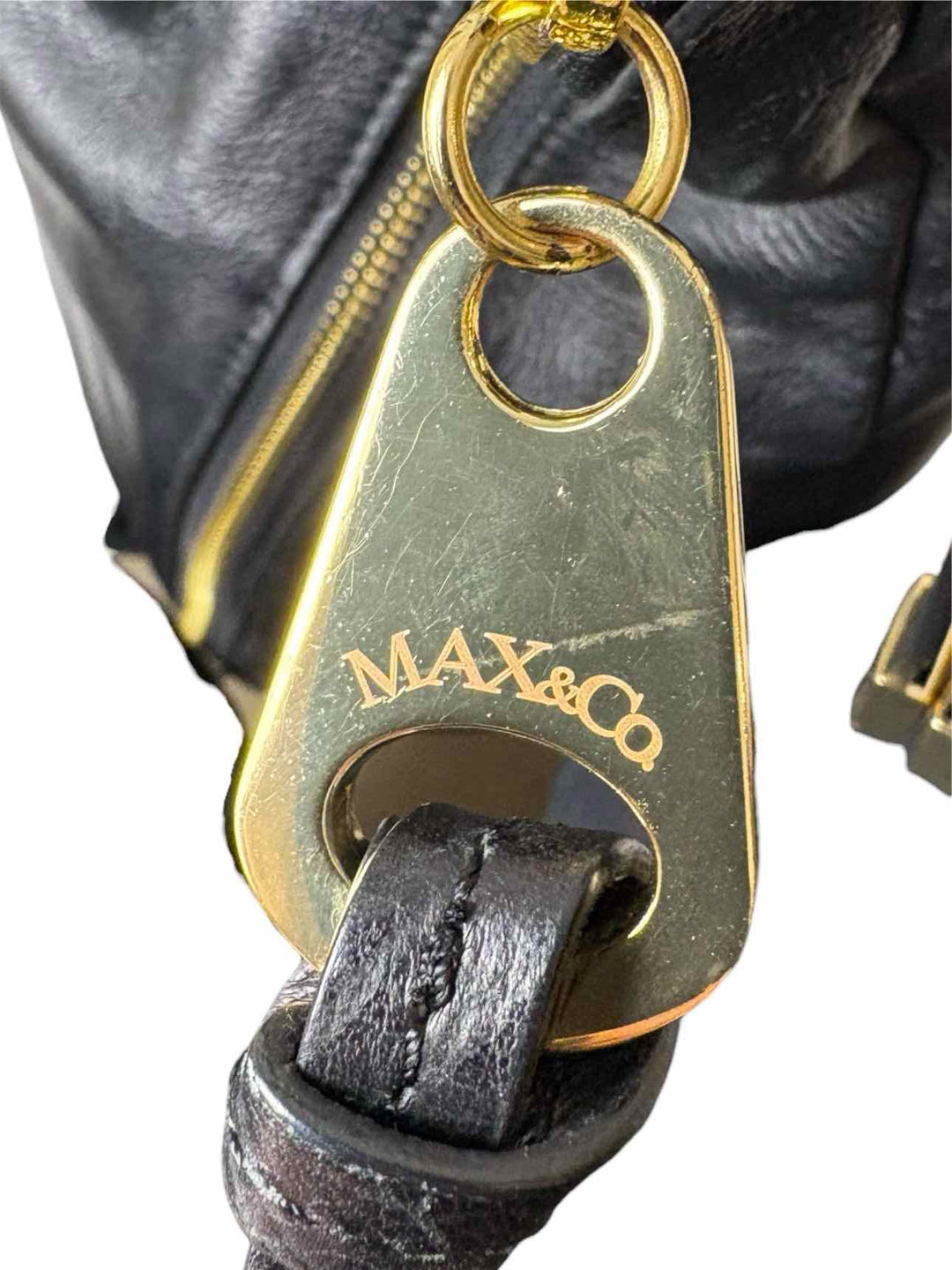 Max & Co Black Leather Gold Tone Zipper Tote Purse